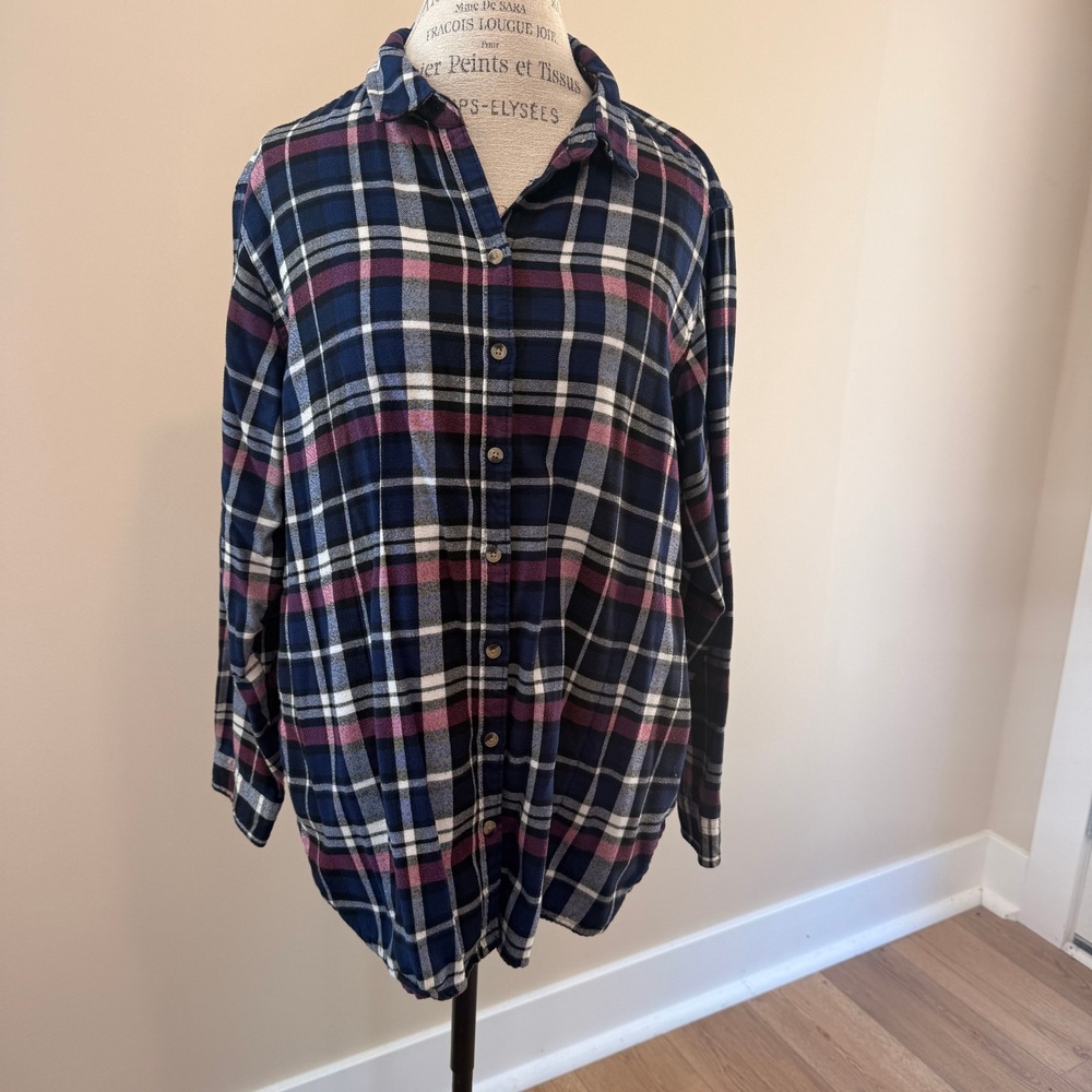 Jachs Girlfriend Women's Purple/Black/White Plaid Flannel With Pockets Size XXL